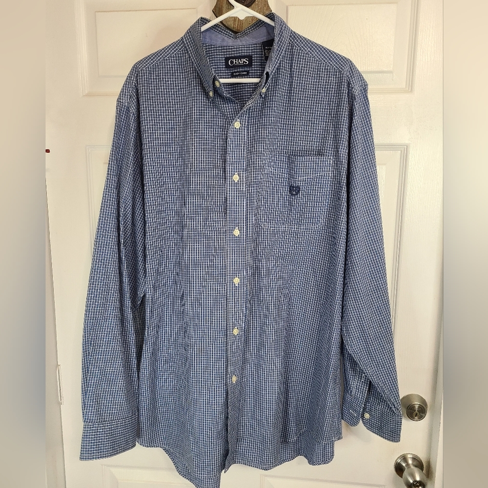 (989) Chaps Men's Classic Long Sleeve Dress Shirt, Size: XL Color: White/Blue